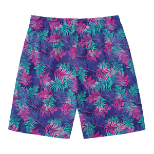 Pink And Blue Tropical Palm Leaf Print Men's Swim Trunks