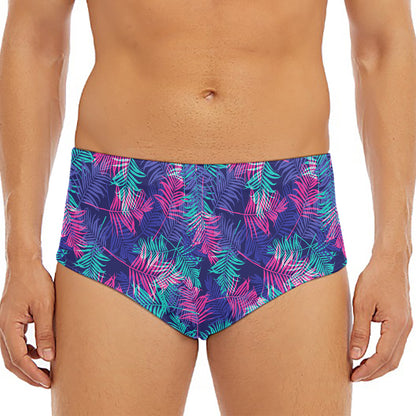 Pink And Blue Tropical Palm Leaf Print Men's Triangle Swim Briefs