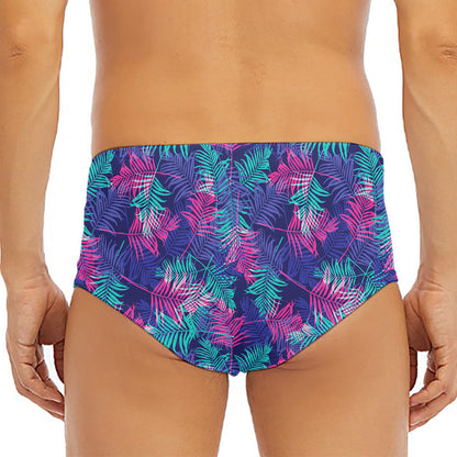 Pink And Blue Tropical Palm Leaf Print Men's Triangle Swim Briefs