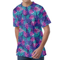 Pink And Blue Tropical Palm Leaf Print Men's Velvet T-Shirt