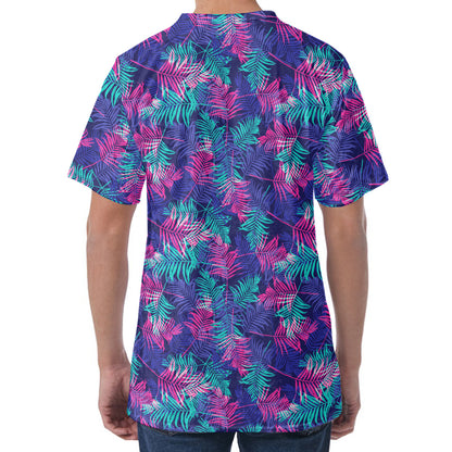 Pink And Blue Tropical Palm Leaf Print Men's Velvet T-Shirt