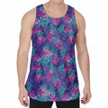 Pink And Blue Tropical Palm Leaf Print Men's Velvet Tank Top
