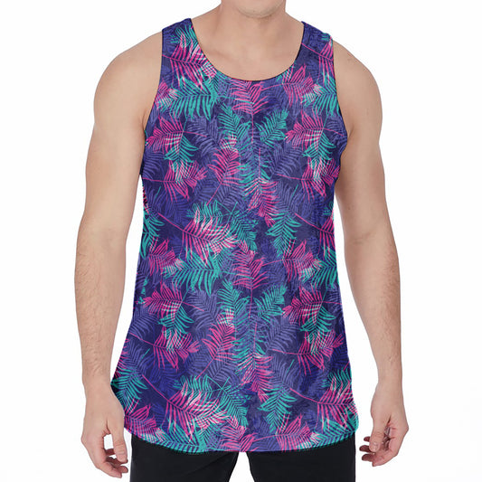Pink And Blue Tropical Palm Leaf Print Men's Velvet Tank Top