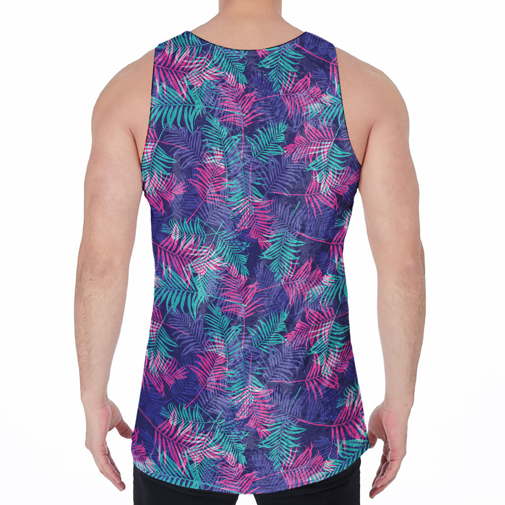 Pink And Blue Tropical Palm Leaf Print Men's Velvet Tank Top
