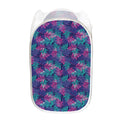 Pink And Blue Tropical Palm Leaf Print Mesh Laundry Hamper