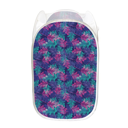 Pink And Blue Tropical Palm Leaf Print Mesh Laundry Hamper