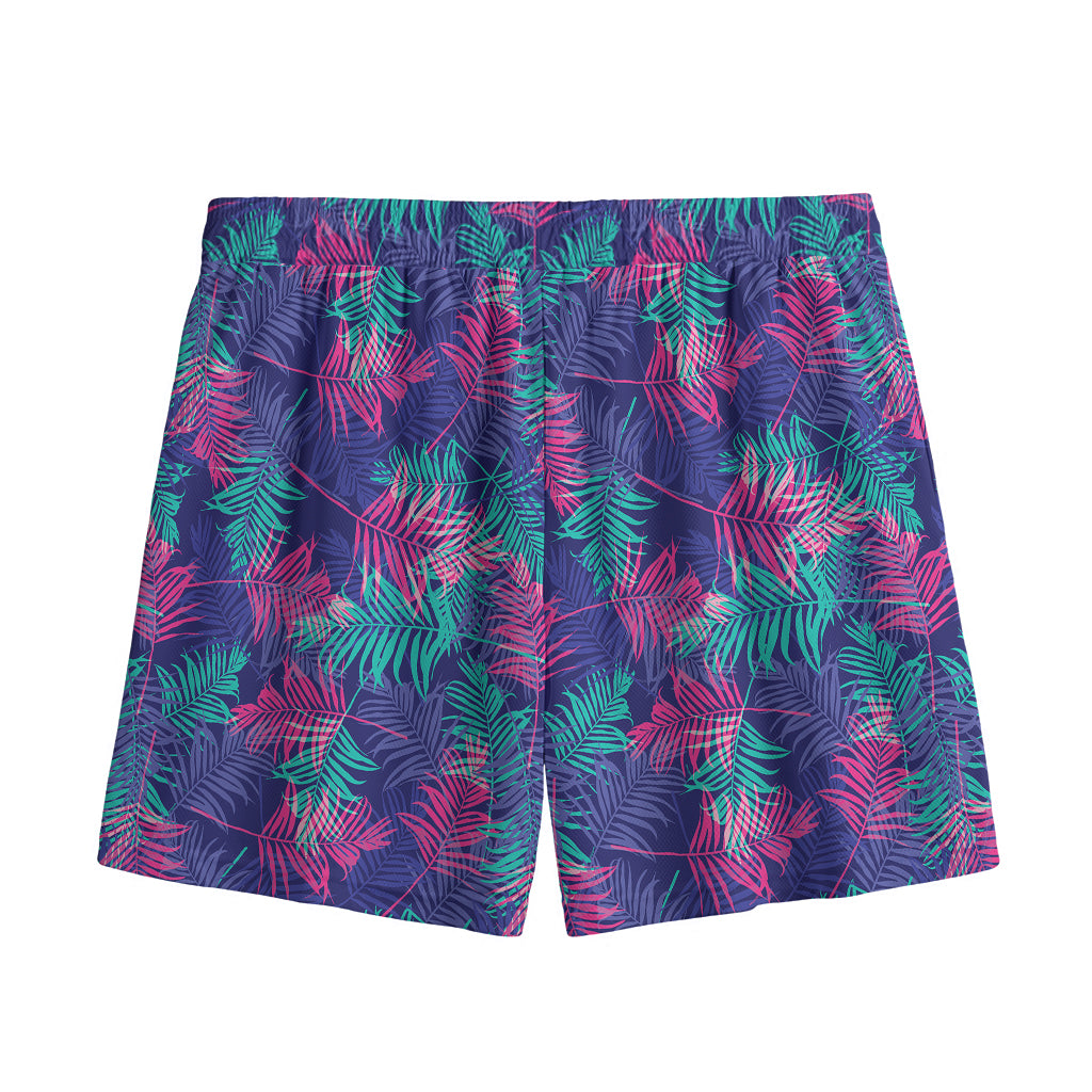 Pink And Blue Tropical Palm Leaf Print Mesh Shorts