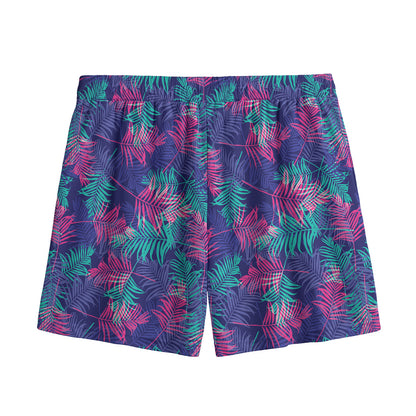 Pink And Blue Tropical Palm Leaf Print Mesh Shorts