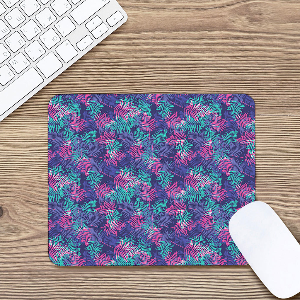 Pink And Blue Tropical Palm Leaf Print Mouse Pad