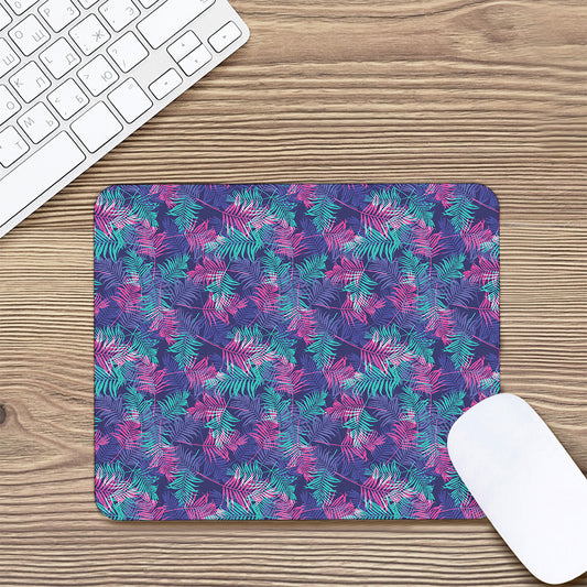 Pink And Blue Tropical Palm Leaf Print Mouse Pad