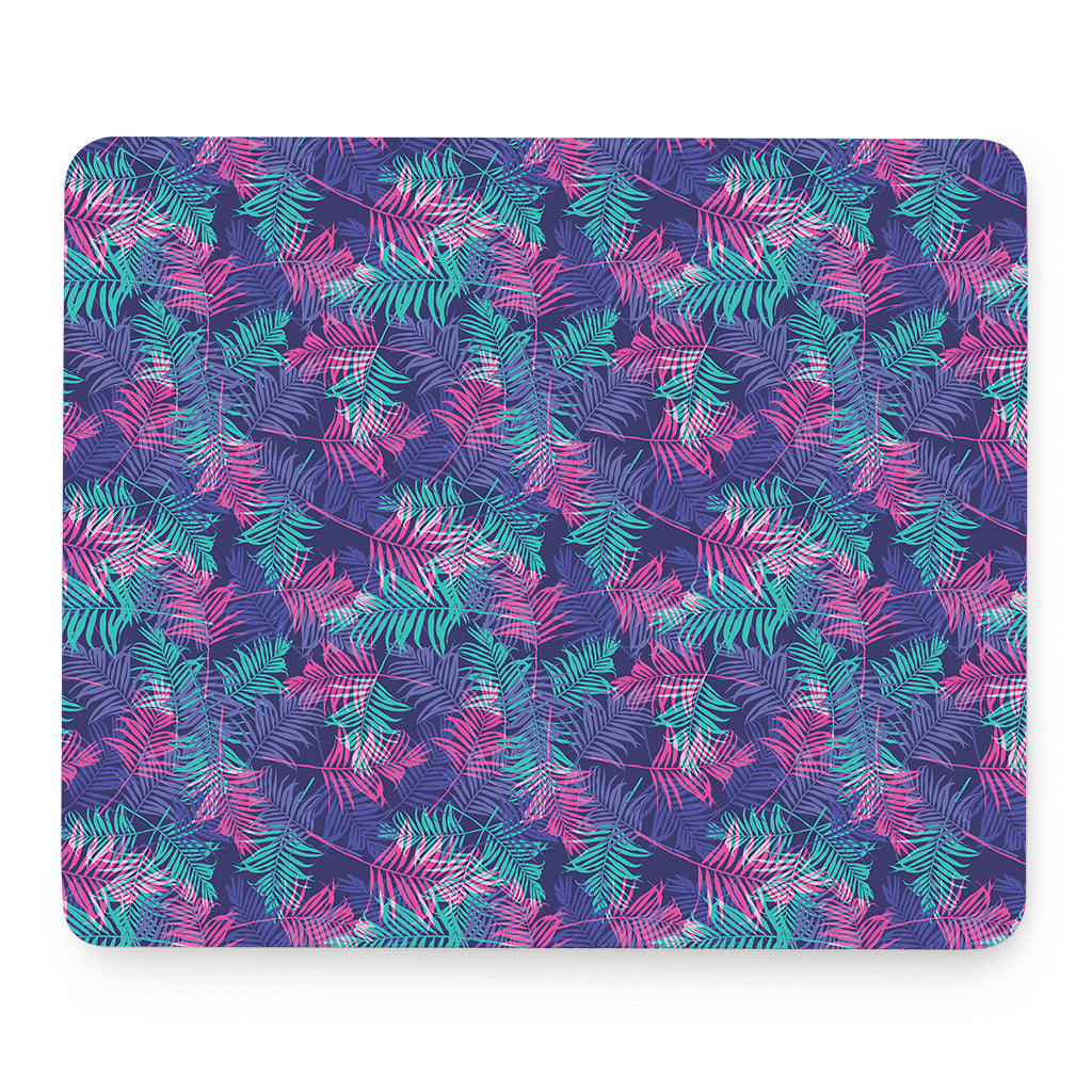 Pink And Blue Tropical Palm Leaf Print Mouse Pad