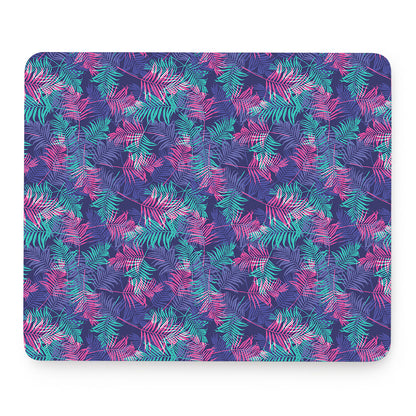 Pink And Blue Tropical Palm Leaf Print Mouse Pad