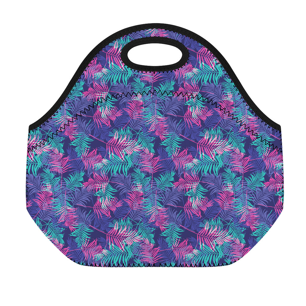 Pink And Blue Tropical Palm Leaf Print Neoprene Lunch Bag