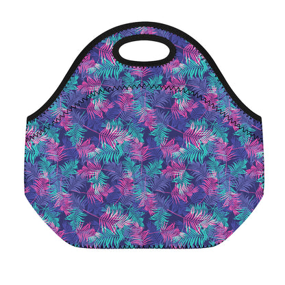 Pink And Blue Tropical Palm Leaf Print Neoprene Lunch Bag