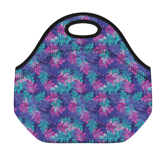 Pink And Blue Tropical Palm Leaf Print Neoprene Lunch Bag