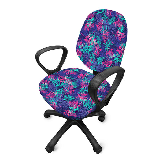 Pink And Blue Tropical Palm Leaf Print Office Chair Cover