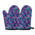 Pink And Blue Tropical Palm Leaf Print Oven Mitts