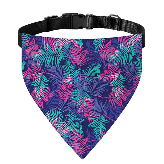 Pink And Blue Tropical Palm Leaf Print Over The Collar Dog Bandana
