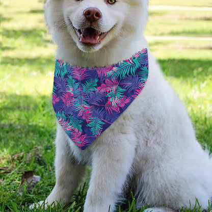 Pink And Blue Tropical Palm Leaf Print Over The Collar Dog Bandana