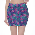 Pink And Blue Tropical Palm Leaf Print Pencil Mini Skirt