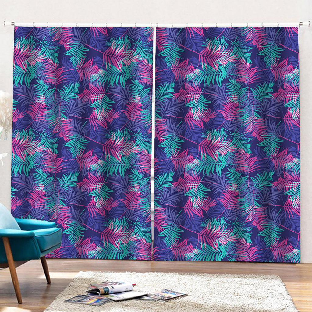 Pink And Blue Tropical Palm Leaf Print Pencil Pleat Curtains
