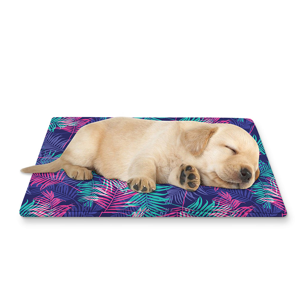 Pink And Blue Tropical Palm Leaf Print Pet Cooling Mat Cover