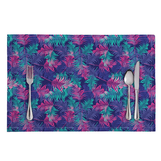 Pink And Blue Tropical Palm Leaf Print Placemat