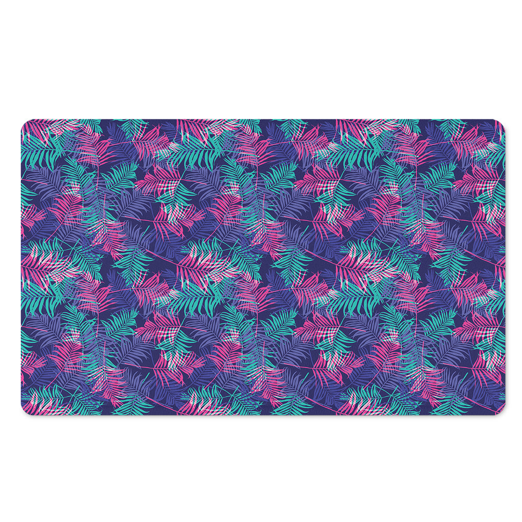 Pink And Blue Tropical Palm Leaf Print Polyester Doormat