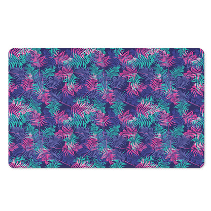 Pink And Blue Tropical Palm Leaf Print Polyester Doormat