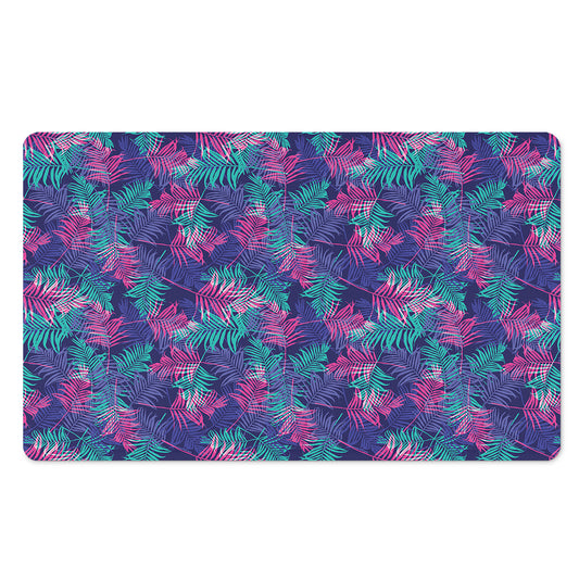 Pink And Blue Tropical Palm Leaf Print Polyester Doormat