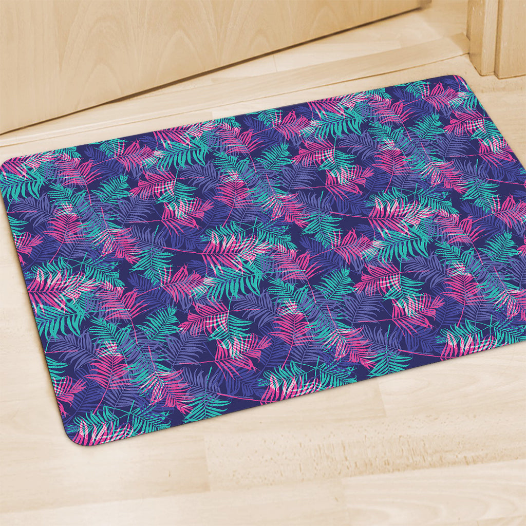 Pink And Blue Tropical Palm Leaf Print Polyester Doormat