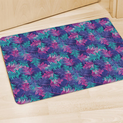 Pink And Blue Tropical Palm Leaf Print Polyester Doormat