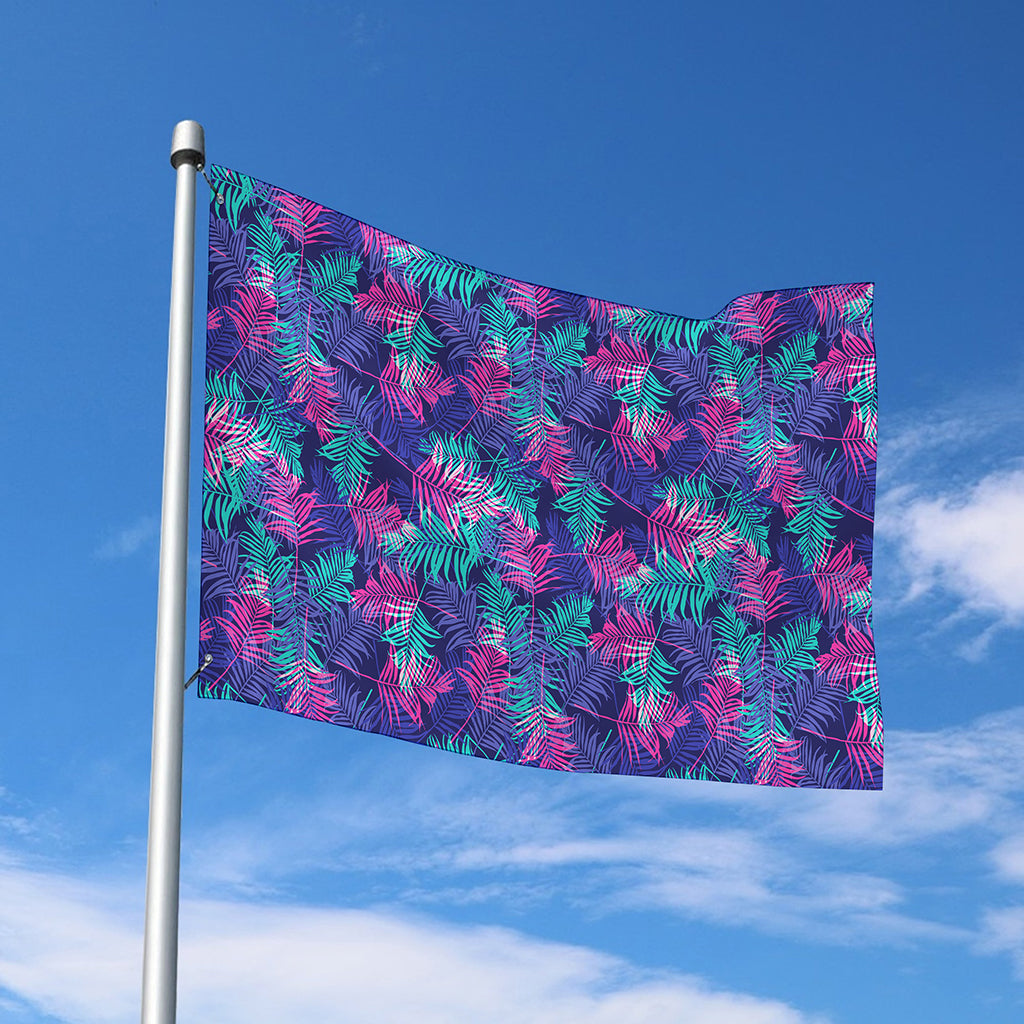 Pink And Blue Tropical Palm Leaf Print Polyester Flag