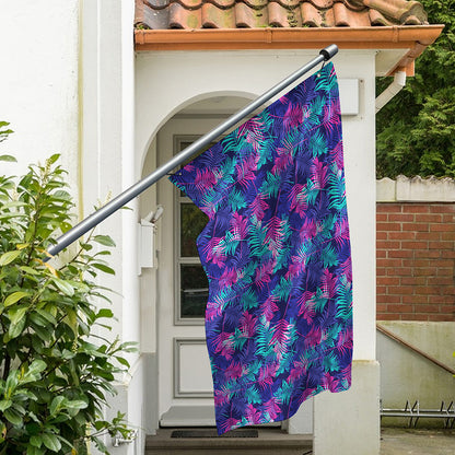 Pink And Blue Tropical Palm Leaf Print Polyester Flag