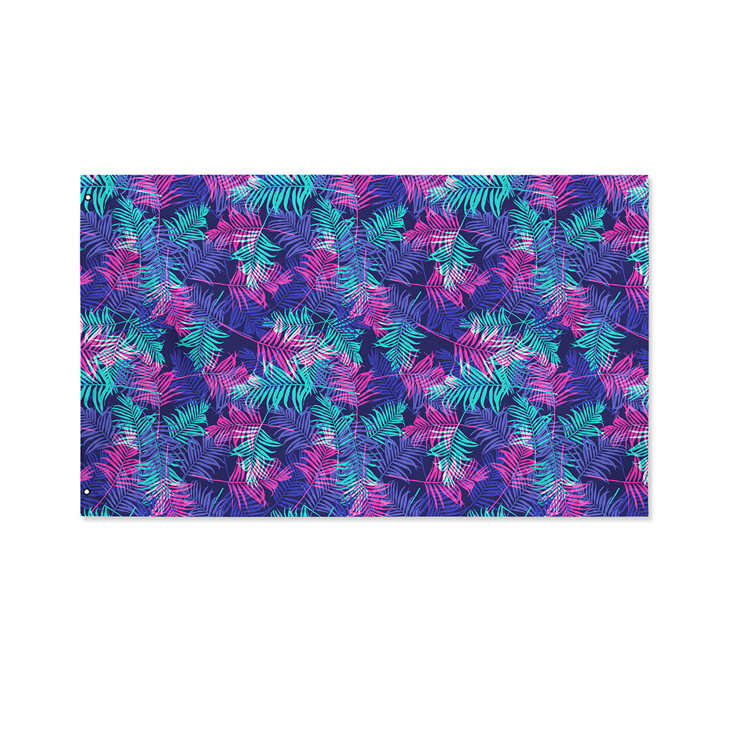 Pink And Blue Tropical Palm Leaf Print Polyester Flag