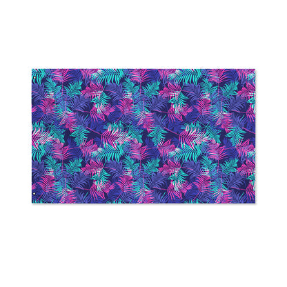 Pink And Blue Tropical Palm Leaf Print Polyester Flag