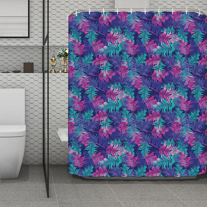 Pink And Blue Tropical Palm Leaf Print Polyester Shower Curtain