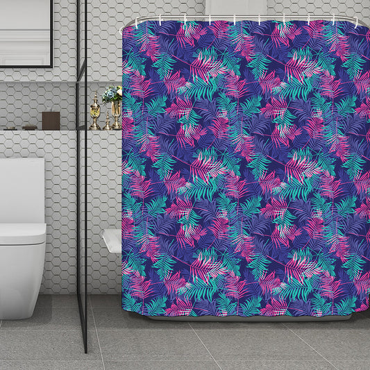 Pink And Blue Tropical Palm Leaf Print Polyester Shower Curtain