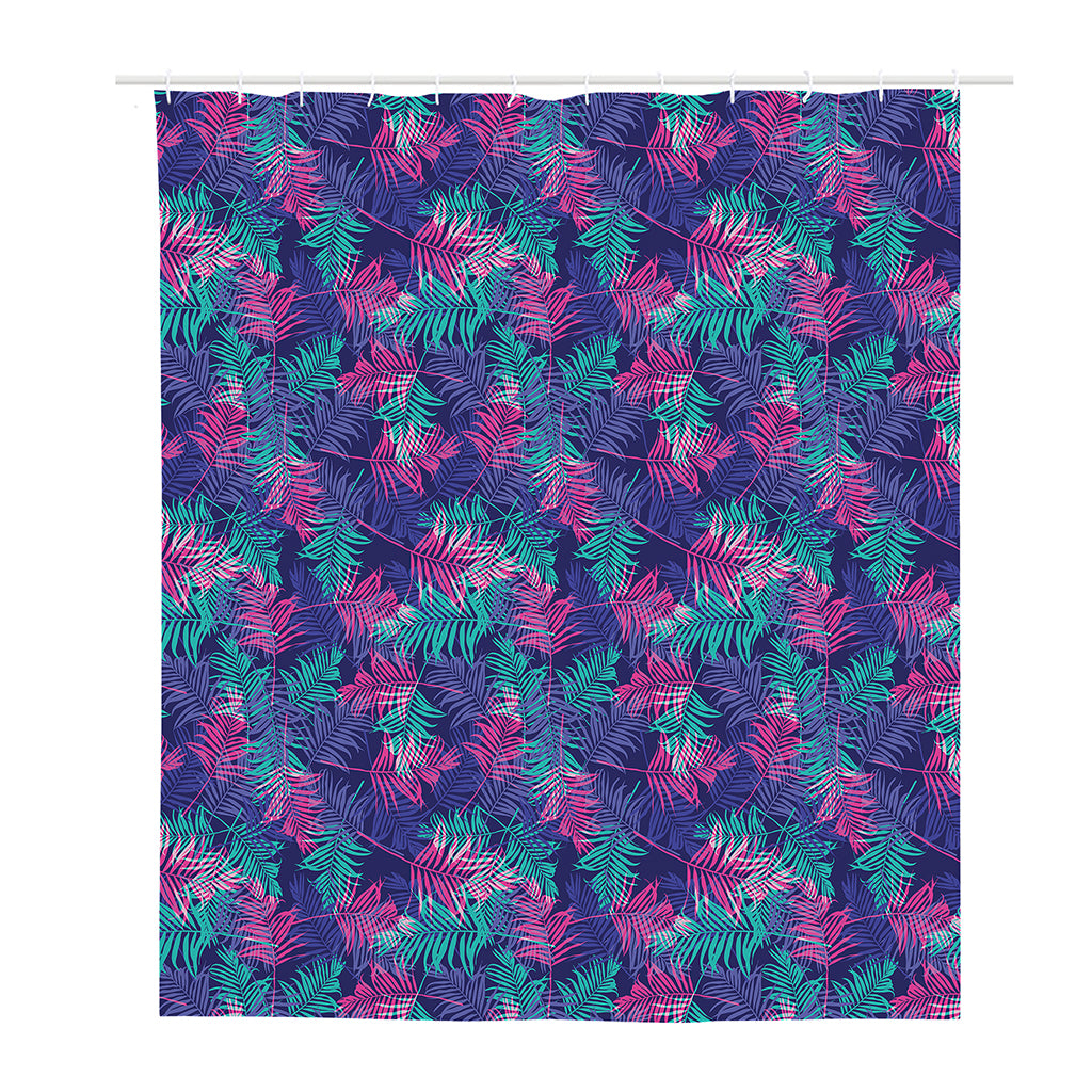 Pink And Blue Tropical Palm Leaf Print Polyester Shower Curtain