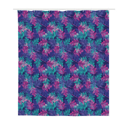 Pink And Blue Tropical Palm Leaf Print Polyester Shower Curtain