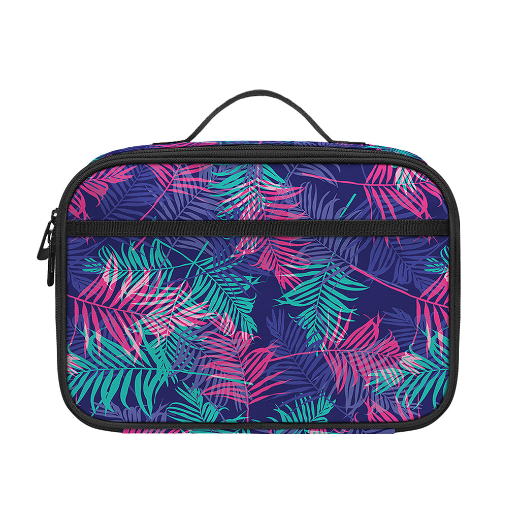 Pink And Blue Tropical Palm Leaf Print Portable Lunch Bag