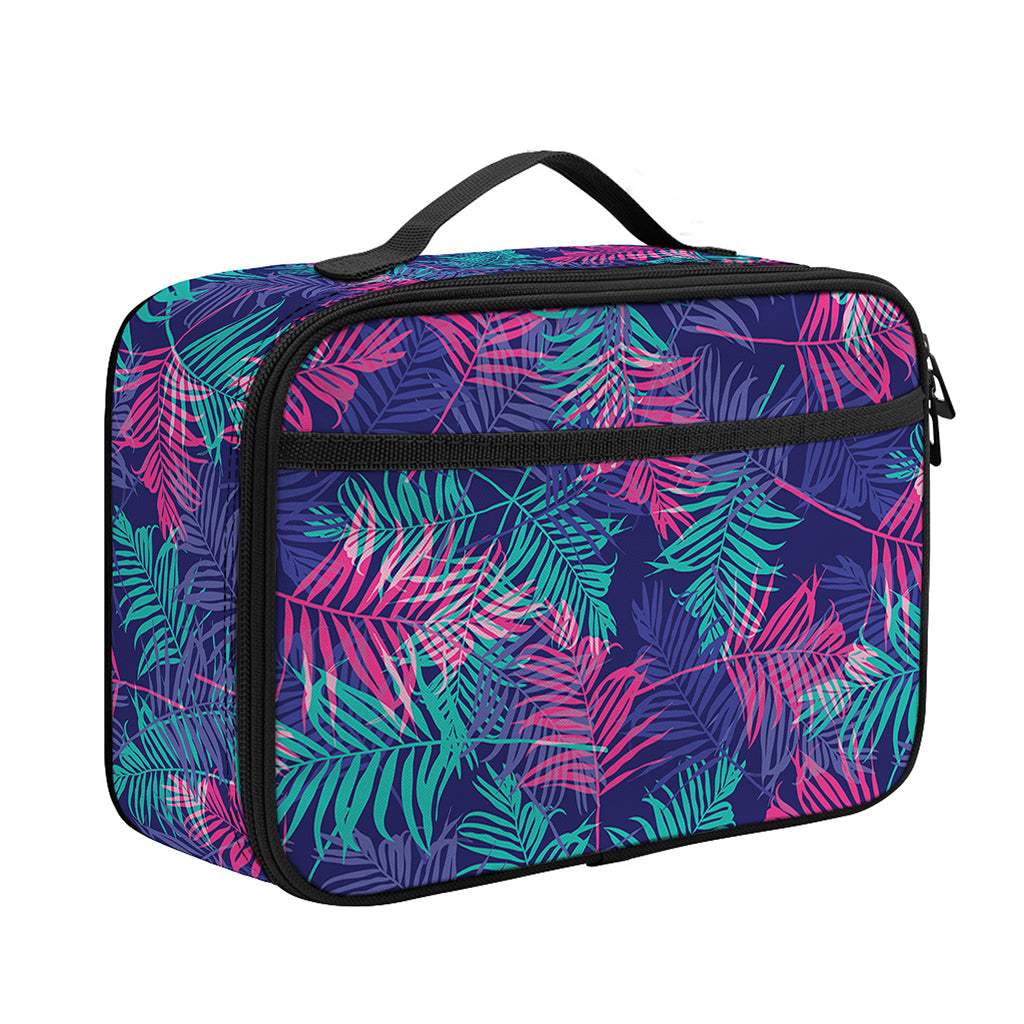 Pink And Blue Tropical Palm Leaf Print Portable Lunch Bag