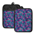 Pink And Blue Tropical Palm Leaf Print Pot Holders With Pocket