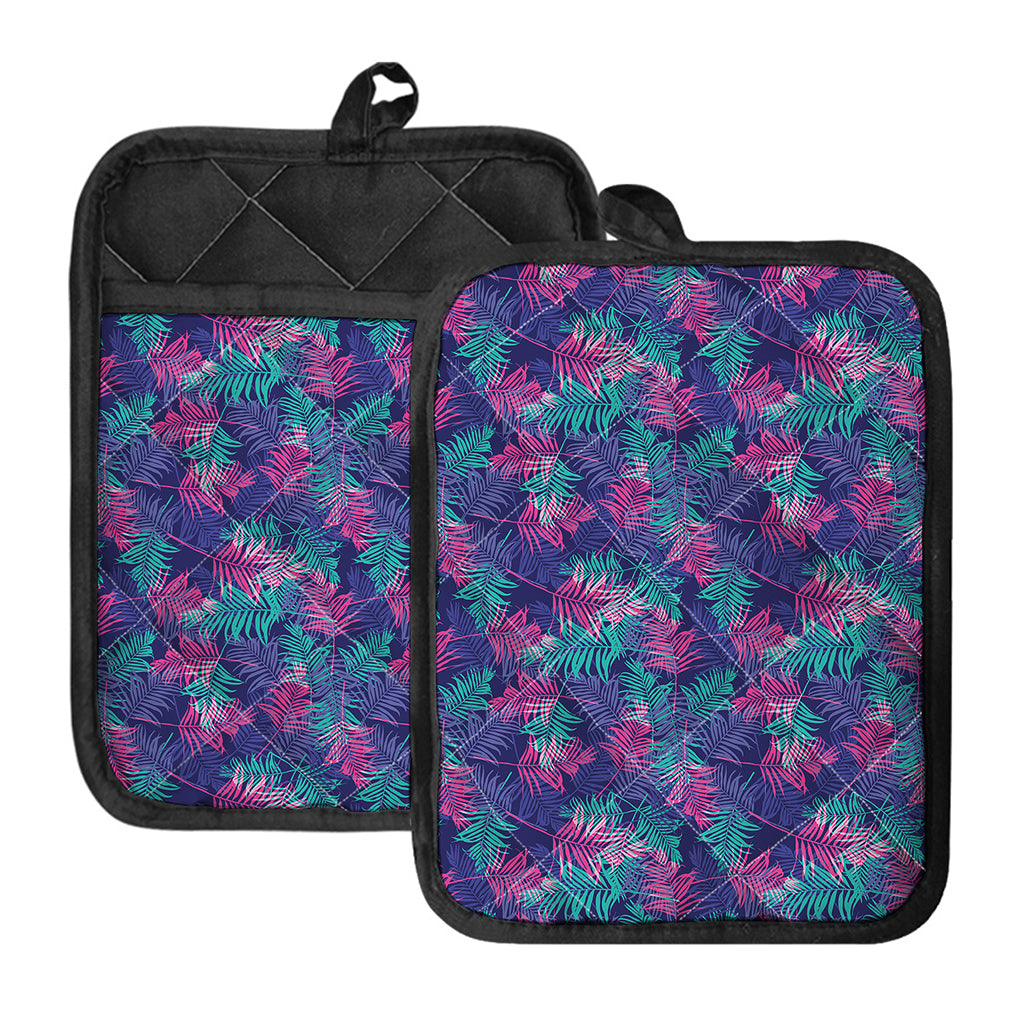 Pink And Blue Tropical Palm Leaf Print Pot Holders With Pocket