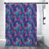 Pink And Blue Tropical Palm Leaf Print Premium Shower Curtain