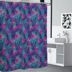 Pink And Blue Tropical Palm Leaf Print Premium Shower Curtain