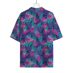 Pink And Blue Tropical Palm Leaf Print Rayon Hawaiian Shirt