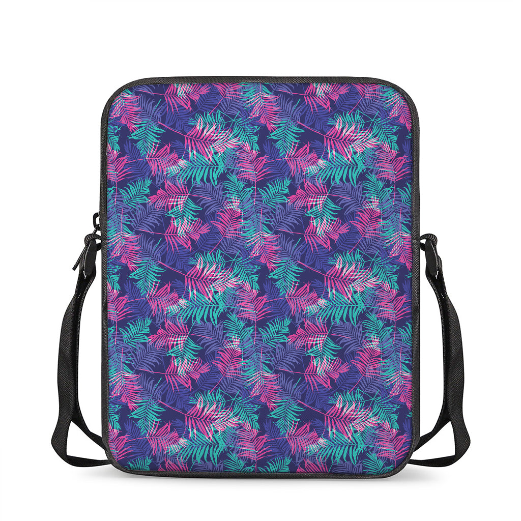 Pink And Blue Tropical Palm Leaf Print Rectangular Crossbody Bag