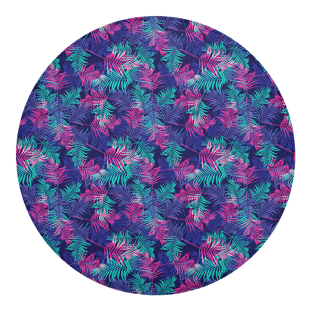 Pink And Blue Tropical Palm Leaf Print Round Blanket