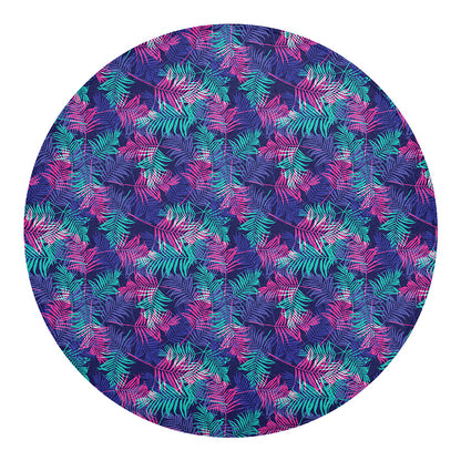 Pink And Blue Tropical Palm Leaf Print Round Blanket